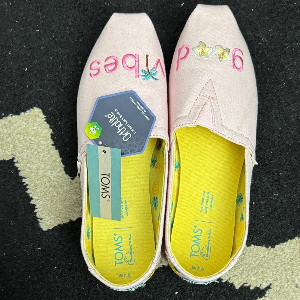 TOMS Light Pink Embroidered Slip-Ons